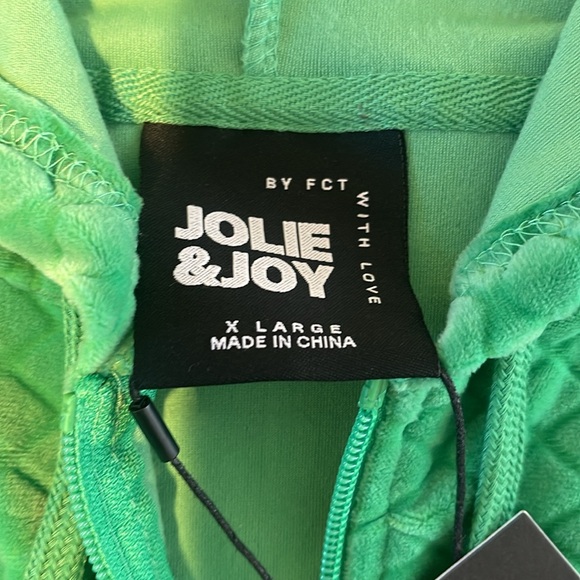 NWT Jolie & Joy Green Velour Embossed Full Zip Up Hoodie Sweater Jacket - Picture 5 of 10